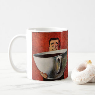 Vintage Lycklig Man Drinking Giant Kopp i kaffe