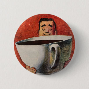 Vintage Lycklig Man Drinking Giant Kopp i kaffe Knapp