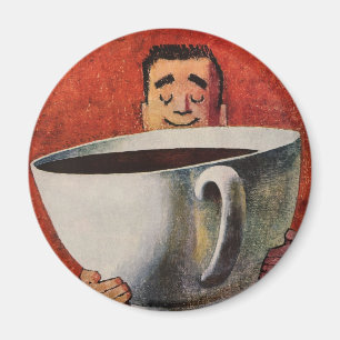 Vintage Lycklig Man Drinking Giant Kopp i kaffe Magnet