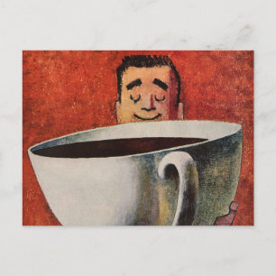 Vintage Lycklig Man Drinking Giant Kopp i kaffe Vykort