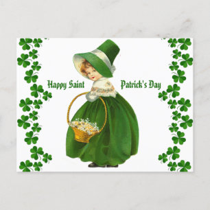 Vintage Lycklig Saint Patricks Day Girl Irish som  Vykort