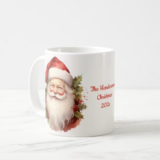Vintage Lycklig Santa Kaffemugg (Framsida vänster)