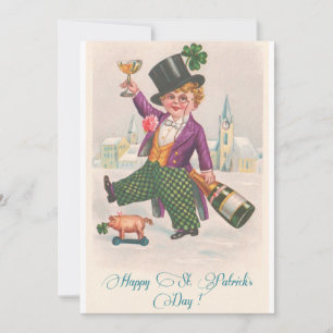 Vintage Lycklig St. Patrick's Day Champagne Boy Inbjudningar