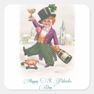 Vintage Lycklig St patricks day Shamrock Champagne Fyrkantigt Klistermärke