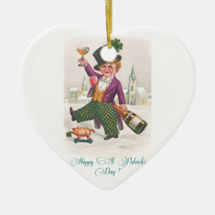 Vintage Lycklig St patricks day Shamrock Champagne Julgransprydnad Keramik