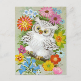 Vintage Lycklig Uggla i blommor Vykort