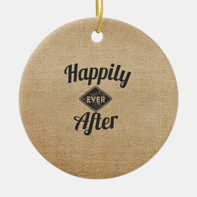 Vintage lyckligt någonsin efter Burlap Julgransprydnad Keramik (Framsidan)