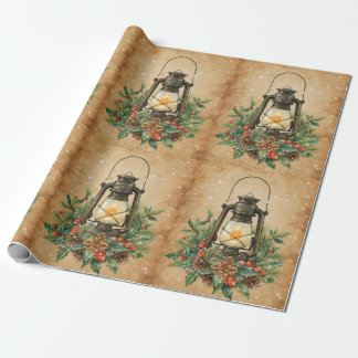 Vintage lykt julgran rustic festlig vinter presentpapper