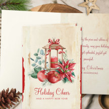 Vintage Lykta & Poinsettia Blommig Jul