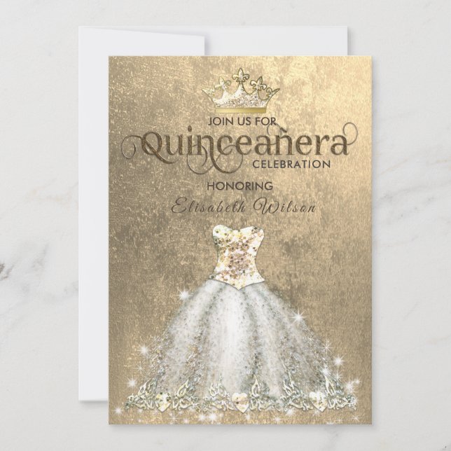 Vintage lyx guld tiara Quinceañera Inbjudningar (Framsida)