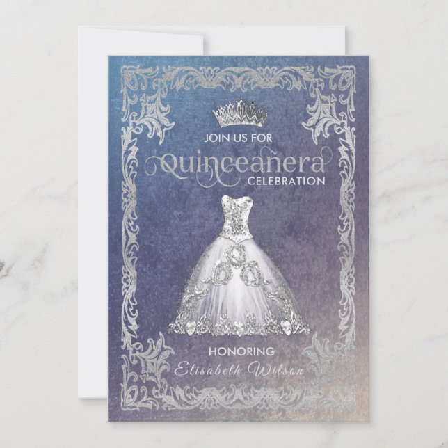 Vintage lyxklänning tiara Quinceañera Inbjudningar (Framsida)