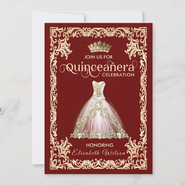 Vintage lyxklänning tiara Quinceañera Inbjudningar (Framsida)