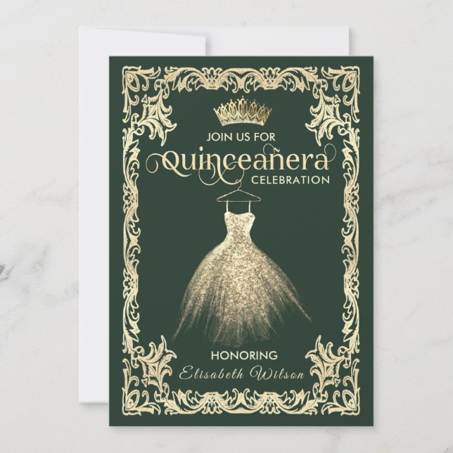 Vintage lyxklänning tiara Quinceañera Inbjudningar (Framsida)