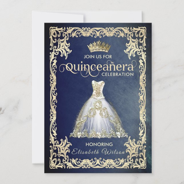 Vintage lyxklänning tiara Quinceañera Inbjudningar (Framsida)