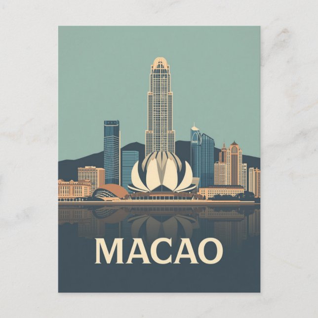 Vintage Macao-resemalj Skyline Art Vykort (Framsida)