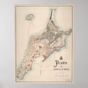 Vintage Macau China Karta (1889) Poster