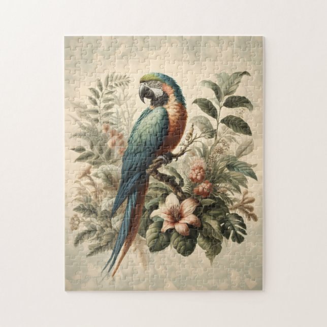 Vintage Macaw Botanical Painting Pussel (Vertikal)