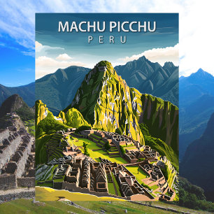 Vintage Machu Picchu Inka Resemärkeskonst Vykort