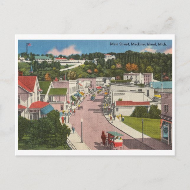 Vintage Mackinac Island, Michigan Main Street Vykort (Framsida)