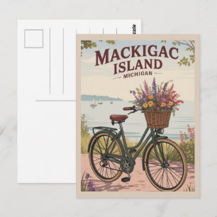 Vintage Mackinac Island Michigan med blommor prese Vykort