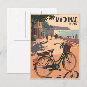 Vintage Mackinac Island Michigan med blommor prese Vykort