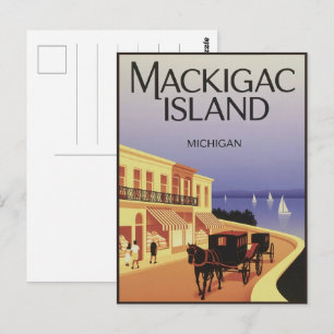Vintage Mackinac Island Michigan med blommor prese Vykort