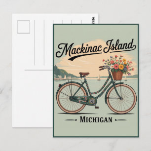 Vintage Mackinac Island Michigan med blommor prese Vykort