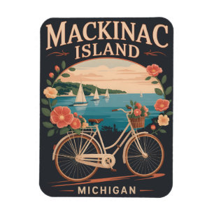 Vintage Mackinac Island Michigan med cykel Blommor Magnet