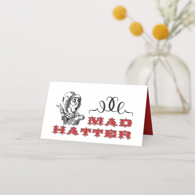 Vintage Mad Hatter Illustration Placeringskort (Framsida)