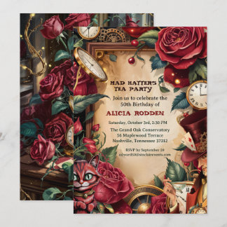 Vintage Mad Hatter Tea Party Birthday  Inbjudningar