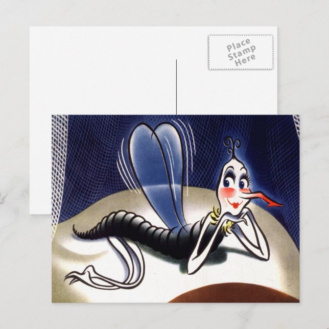 Vintage Madam Malaria Mygga Vykort (Fram/baksida)