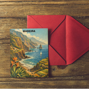 Vintage Madeira Portugal Kustklippor Resa Vykort