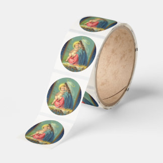 Vintage Madonna and Child Christmas Religious Roll Runt Klistermärke
