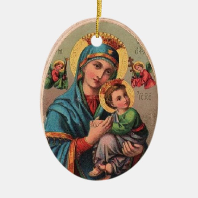 Vintage Madonna & Child Julgransprydnad Keramik (Framsidan)