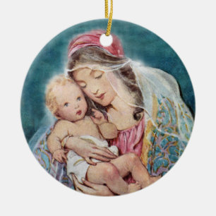 Vintage Madonna och Barn - Mary och Baby Jesus Julgransprydnad Keramik