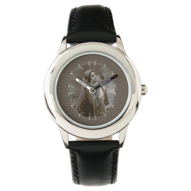 Vintage Madonna och barn med Silver Ram Armbandsur (Framsida)