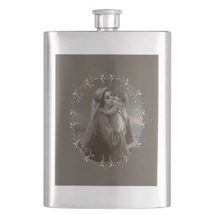 Vintage Madonna och barn med Silver Ram Fickplunta