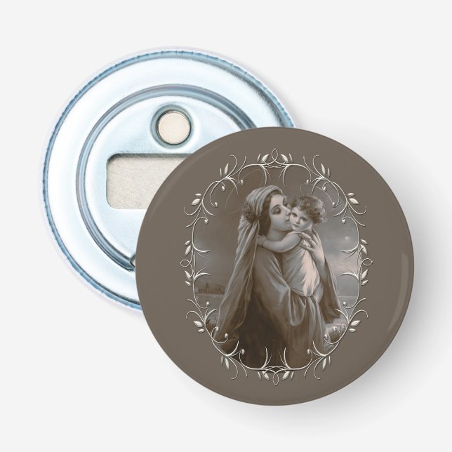 Vintage Madonna och barn med Silver Ram Flasköppnare (Framsidan)