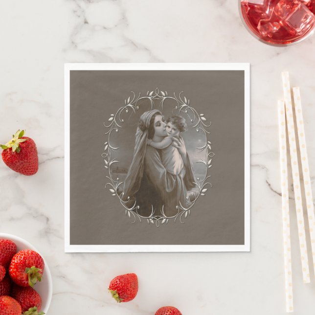 Vintage Madonna och barn med Silver Ram Pappersservett (Insitu)