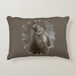 Vintage Madonna och barn med Silver Ram Prydnadskudde