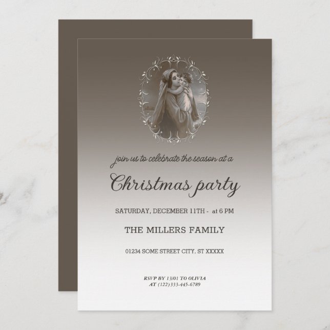 Vintage Madonnan och barnet med silverram Inbjudningar (Fram/baksida)