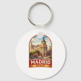 Vintage Madrid Spain Travel Poster Style Design Nyckelring