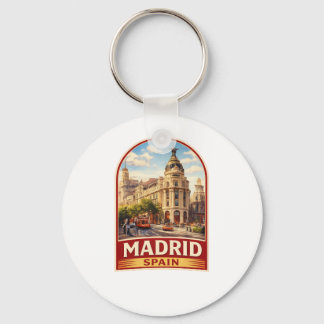 Vintage Madrid Spain Travel Poster Style Design Nyckelring