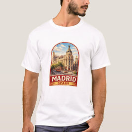Vintage Madrid Spain Travel Poster Style Design T Shirt