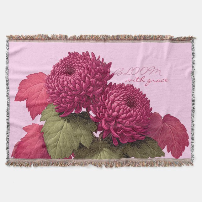 Vintage Magenta Krysantemum Blomning Filt (Framsidan)