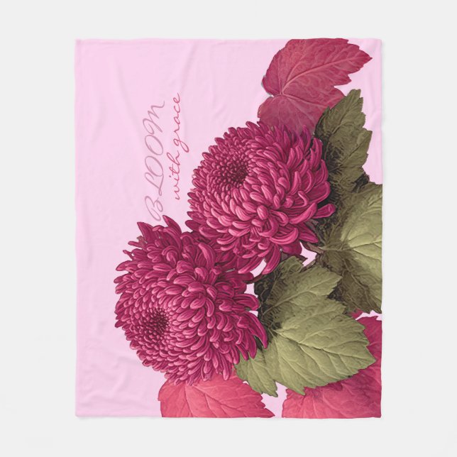 Vintage Magenta Krysantemum Botanisk Fleecefilt (Framsidan)
