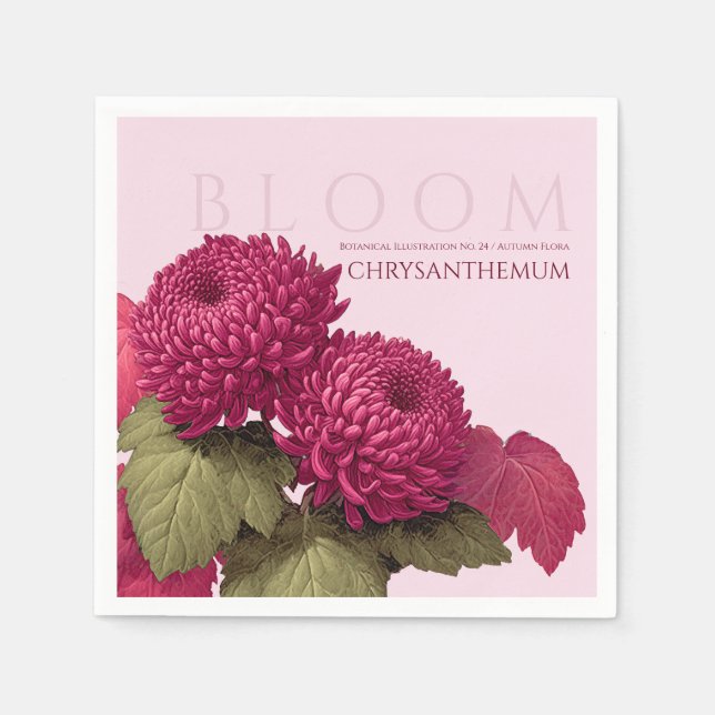 Vintage Magenta Krysantemum Botanisk Pappersservett (Framsidan)