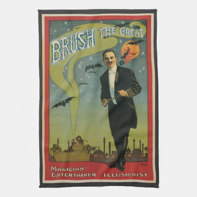 Vintage Magic-affisch, Brush den store magikern Kökshandduk (Vertikal)