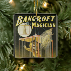 Vintage Magic Poster, Magician Bancroft och Lejon Julgransprydnad Keramik