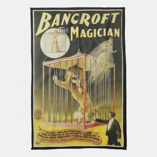 Vintage Magic Poster, Magician Bancroft och Lejon Kökshandduk (Vertikal)